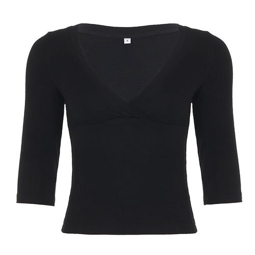 Fashionable Mature-Style Versatile Cropped Knit T-shirt