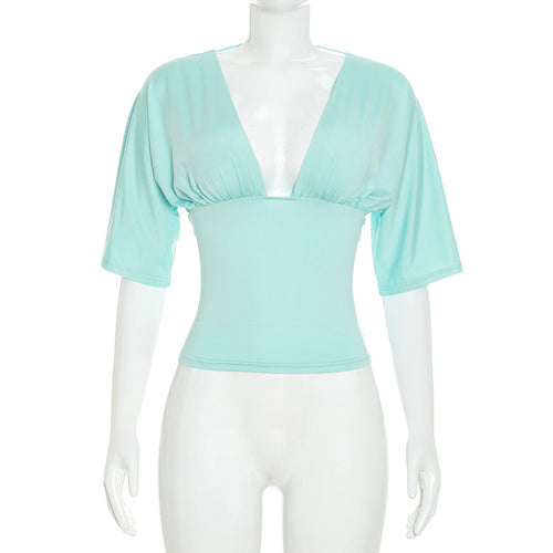 Backless Mid-sleeve Spliced Waist-cinching T-shirt Top
