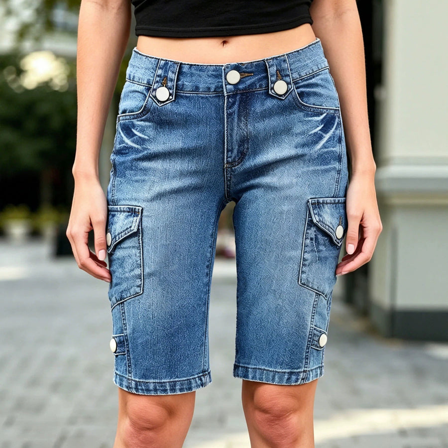 Women's Retro Double Button Waist Workwear Shorts