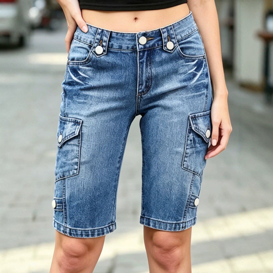 Women's Retro Double Button Waist Workwear Shorts