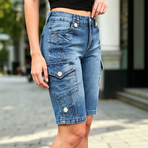 Women's Retro Double Button Waist Workwear Shorts
