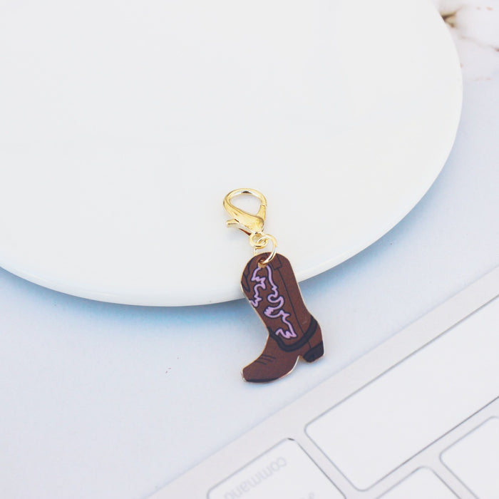 Alloy Vintage Denim Boots Print Ornament Pendant Keychain
