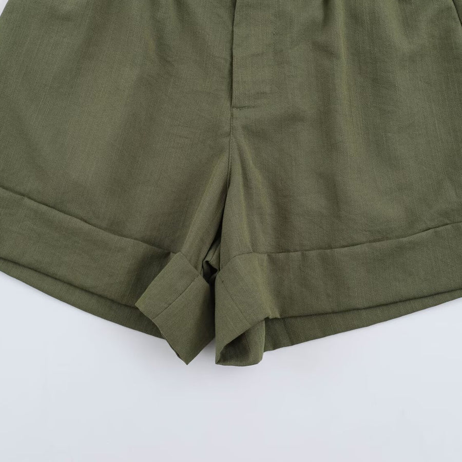 Casual Shorts with Curled Hem - Western Style for Women