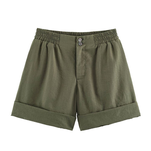 Casual Shorts with Curled Hem - Western Style for Women