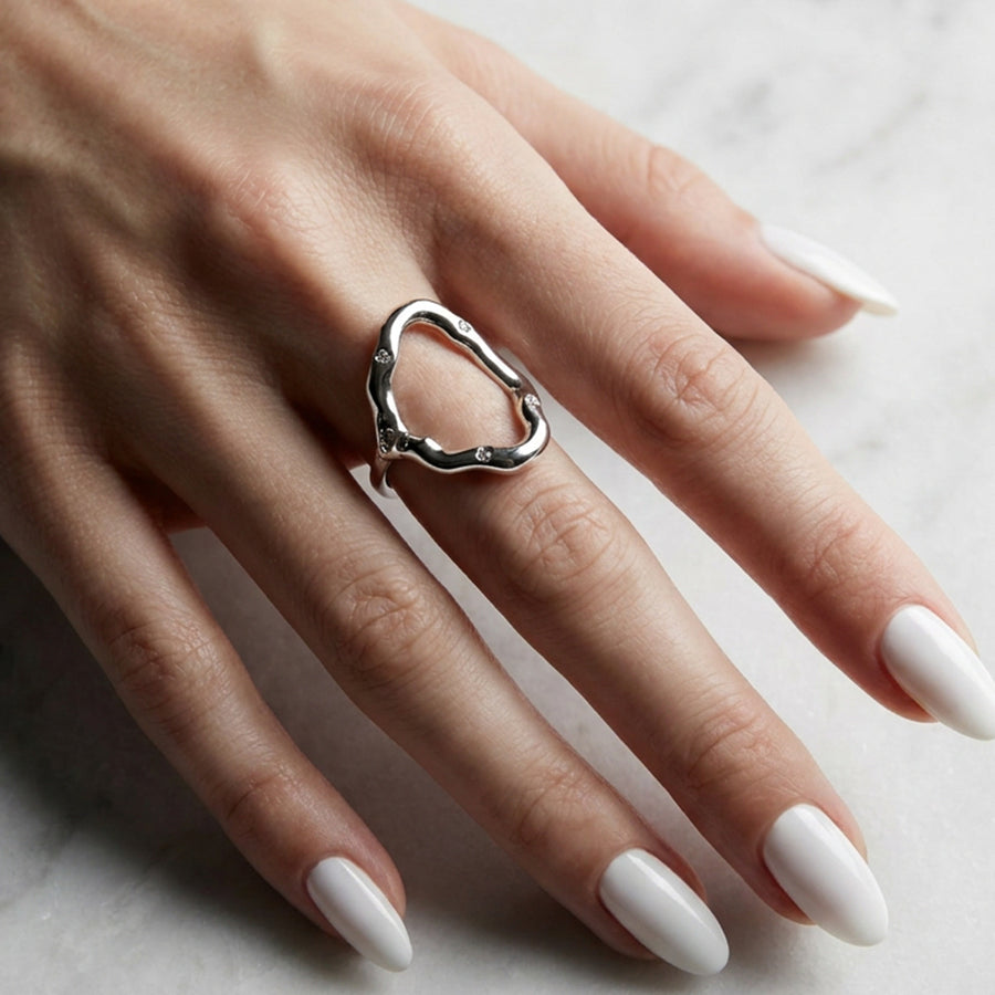 Womens Fashionable Hollow Geometric Statement Ring in Stainless Steel