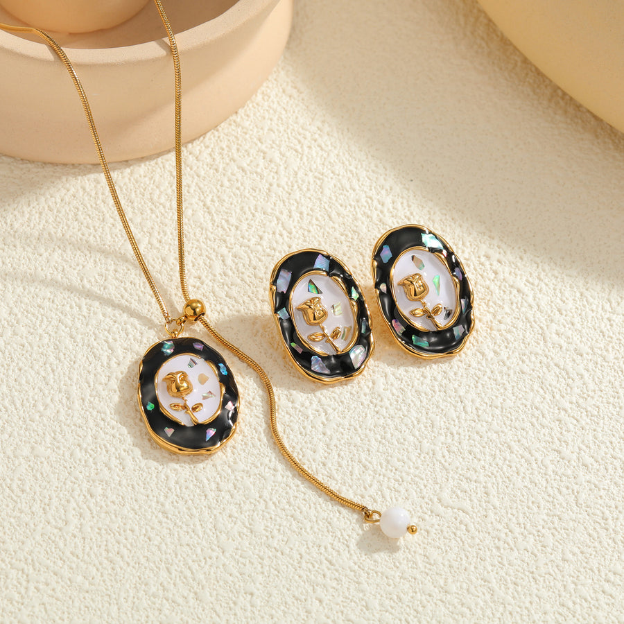 Elegant Oval Oil-drop Flower Jewelry Set for Women