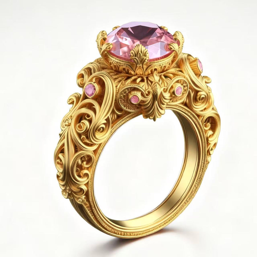 European and American All-Match Carved Pink Diamond Ring