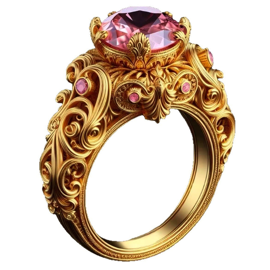 European and American All-Match Carved Pink Diamond Ring