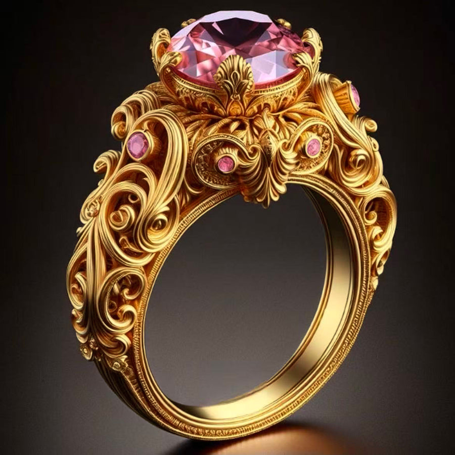 European and American All-Match Carved Pink Diamond Ring