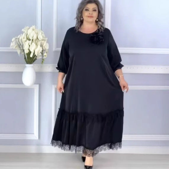 New-style Plus-size Women's Solid-color Maxi Dress