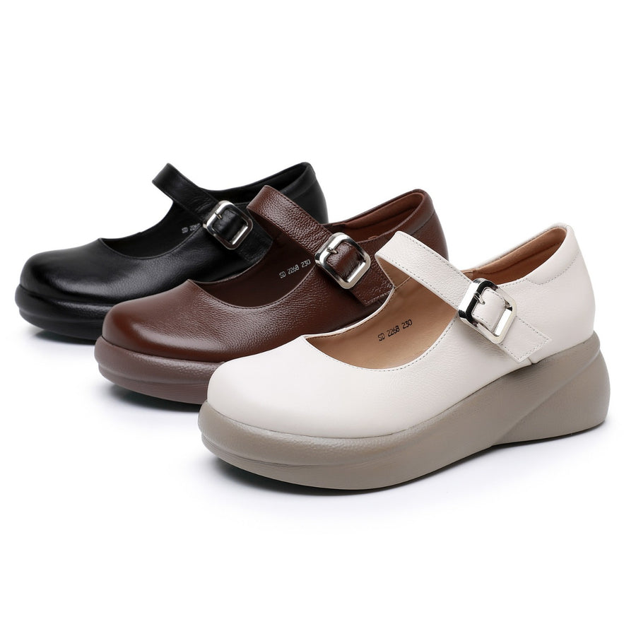 Vintage Chunky-soled Shoes: Full-grain Leather Mary Jane Style