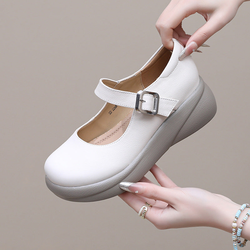 Vintage Chunky-soled Shoes: Full-grain Leather Mary Jane Style