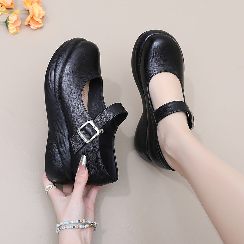 Vintage Chunky-soled Shoes: Full-grain Leather Mary Jane Style