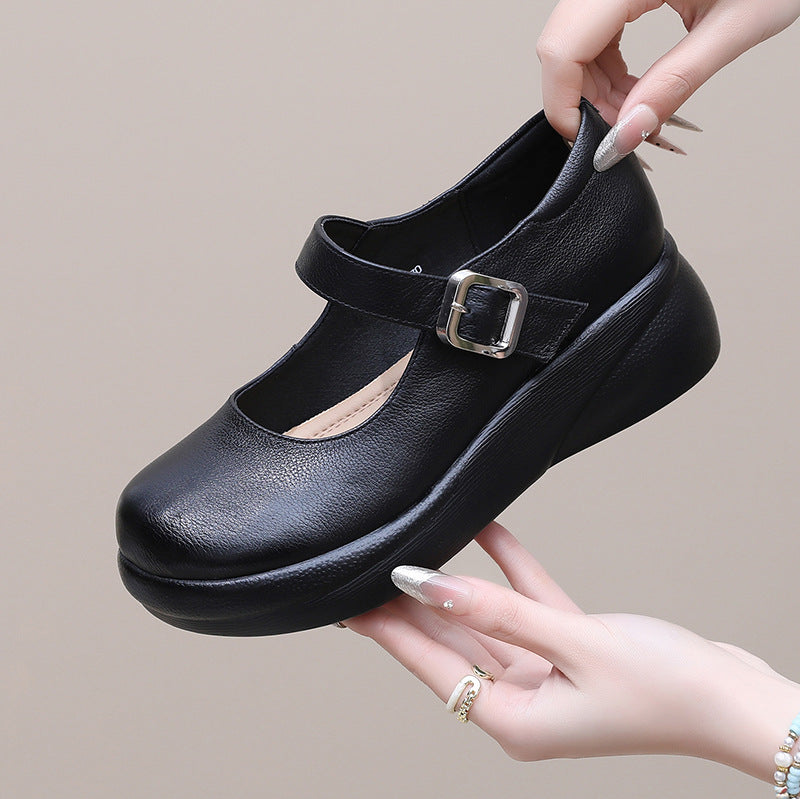 Vintage Chunky-soled Shoes: Full-grain Leather Mary Jane Style