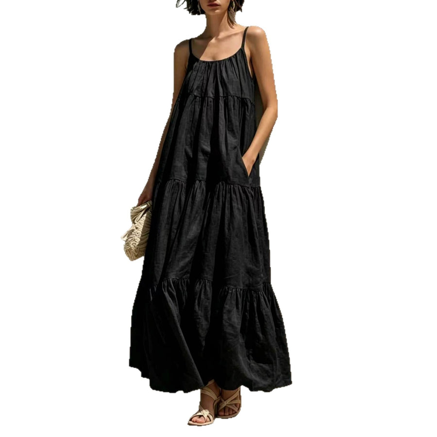 A-line Flared Maxi Dress with Pockets - Solid Color Style