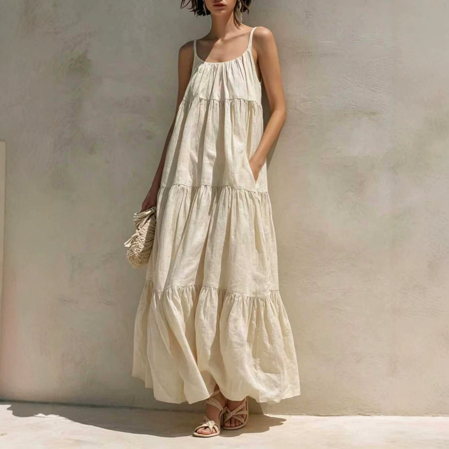 A-line Flared Maxi Dress with Pockets - Solid Color Style