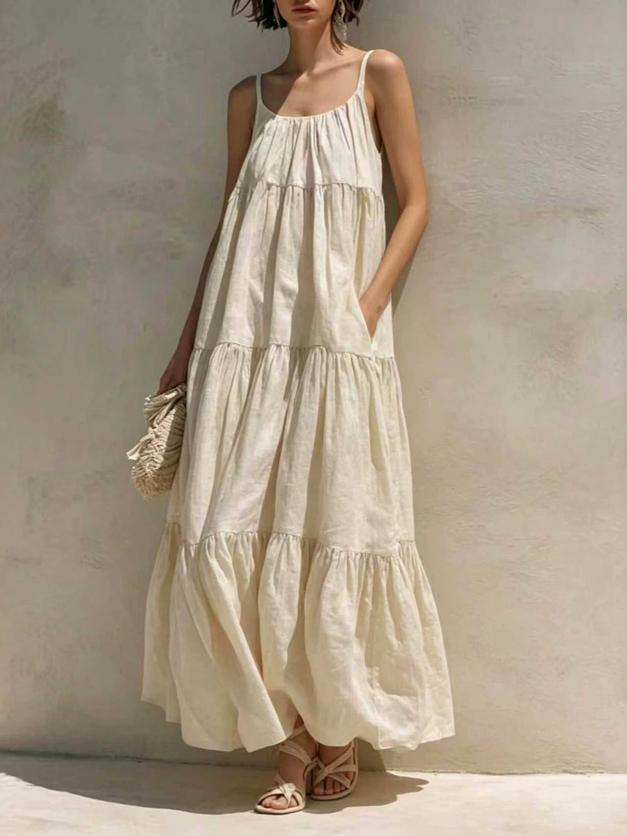 A-line Flared Maxi Dress with Pockets - Solid Color Style