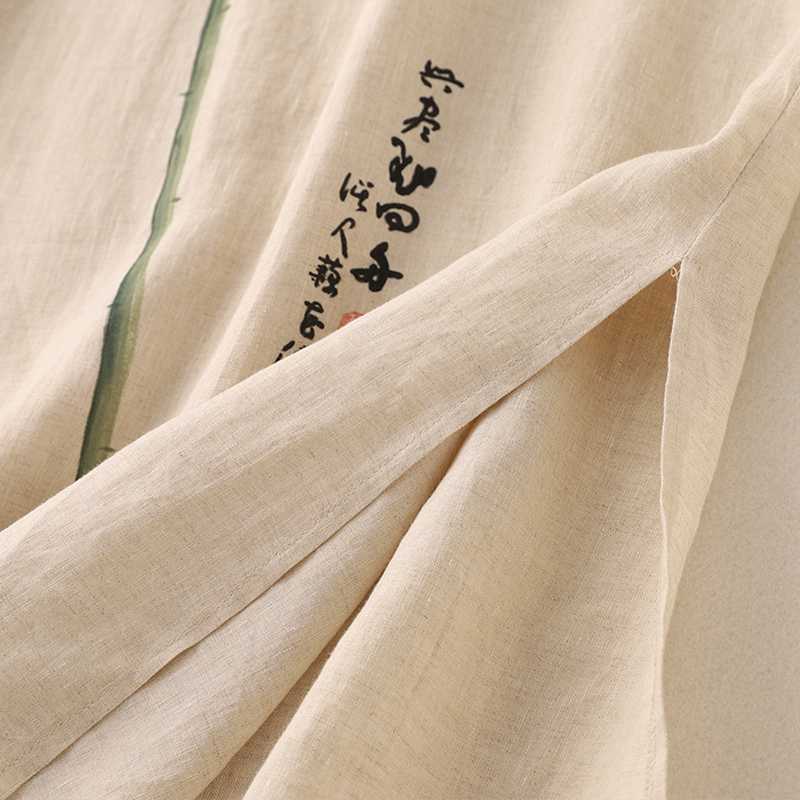 Ink-wash Linen Hand-painted Maxi Dress for Elegant Ladies