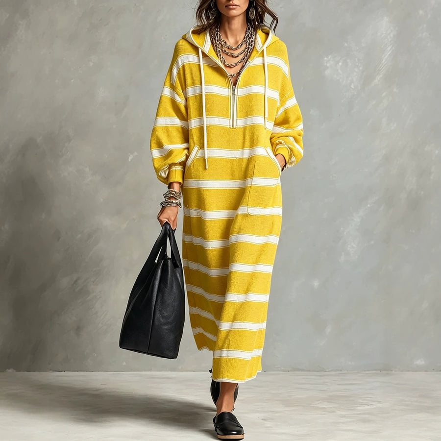 Womens Loose-Fit Printed Hoodie Dress with Half-Zip