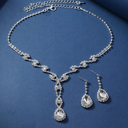 Long Rhinestone Silver Jewelry Set for Girls - Elegant Style
