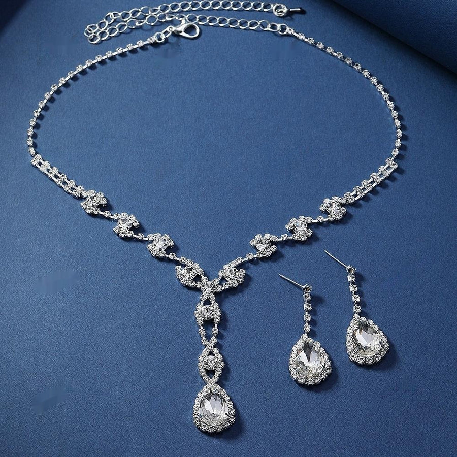 Long Rhinestone Silver Jewelry Set for Girls - Elegant Style