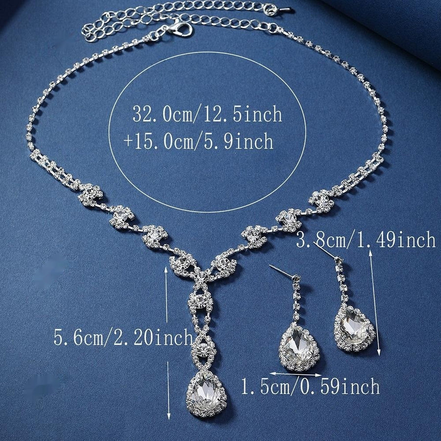 Long Rhinestone Silver Jewelry Set for Girls - Elegant Style