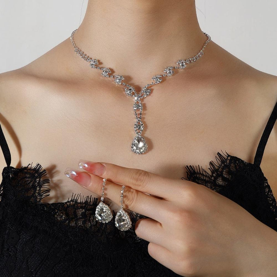 Long Rhinestone Silver Jewelry Set for Girls - Elegant Style