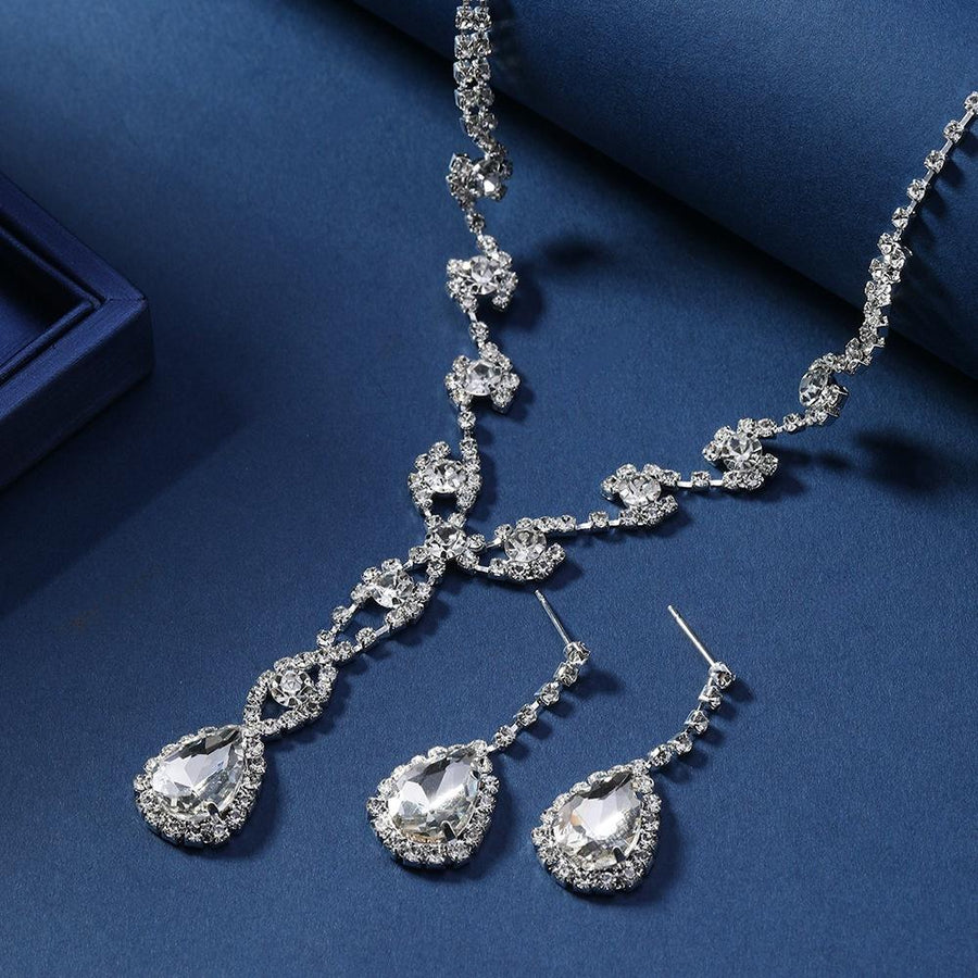 Long Rhinestone Silver Jewelry Set for Girls - Elegant Style