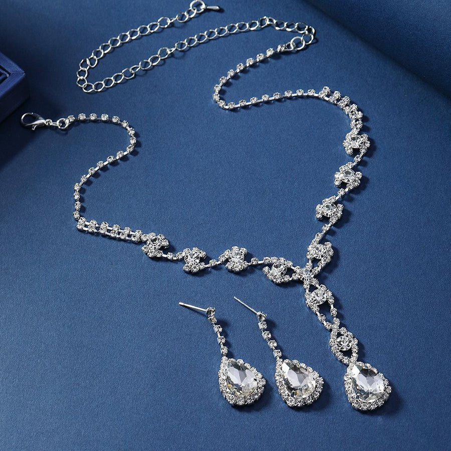 Long Rhinestone Silver Jewelry Set for Girls - Elegant Style