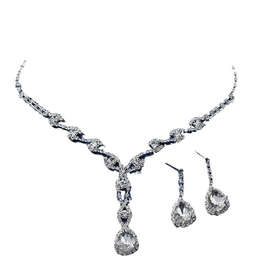 Long Rhinestone Silver Jewelry Set for Girls - Elegant Style
