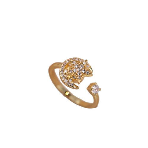 Female Star Moon Zircon Open Ring - Unique Statement Ring
