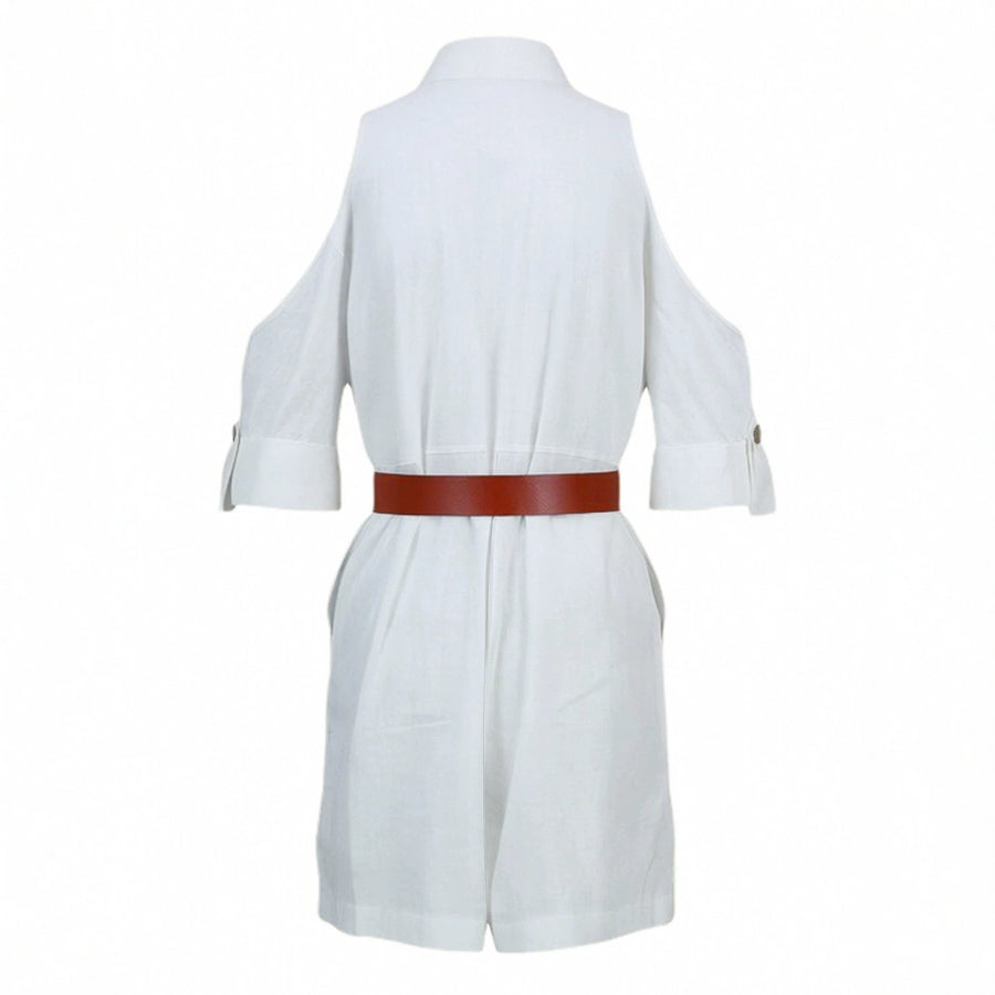 Women's Button-down Shirt Jumpsuit Shorts for Summer Style