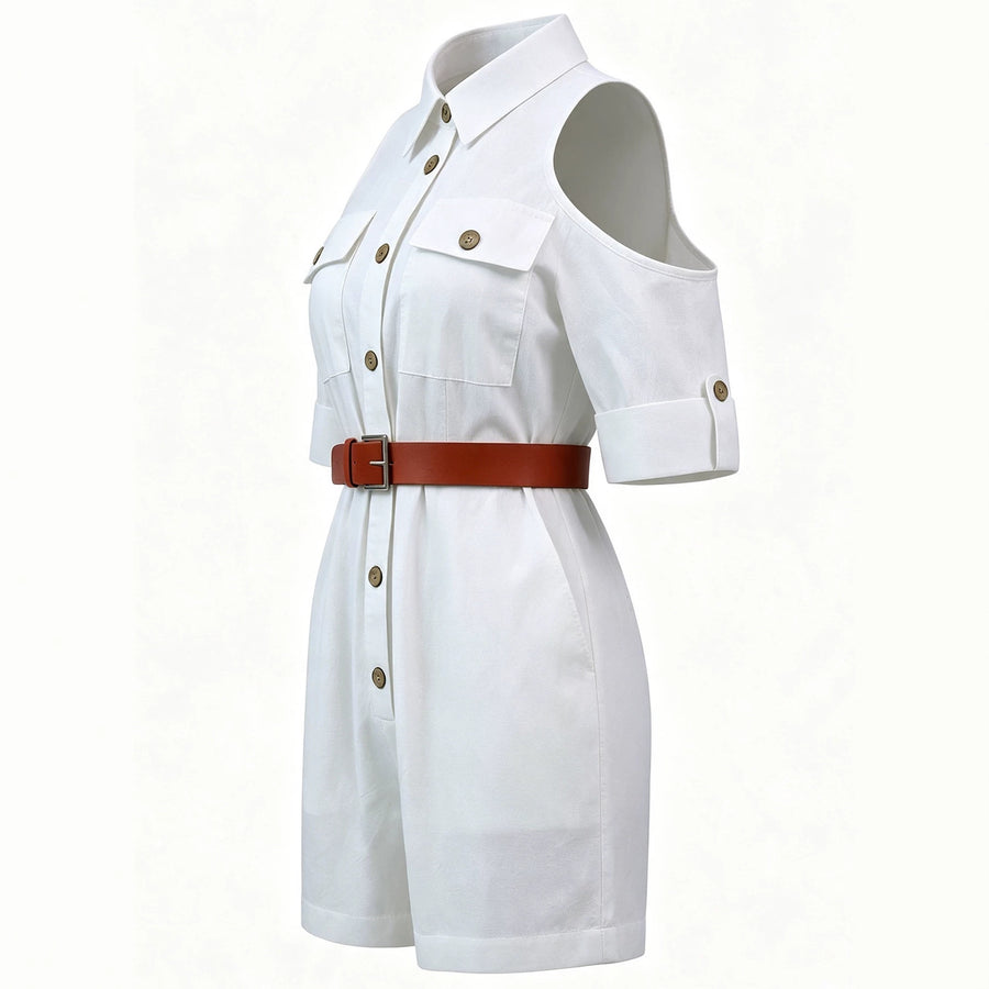 Women's Button-down Shirt Jumpsuit Shorts for Summer Style