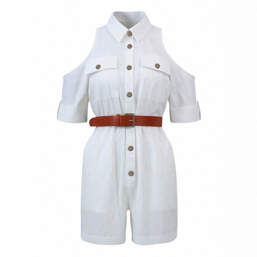 Women's Button-down Shirt Jumpsuit Shorts for Summer Style