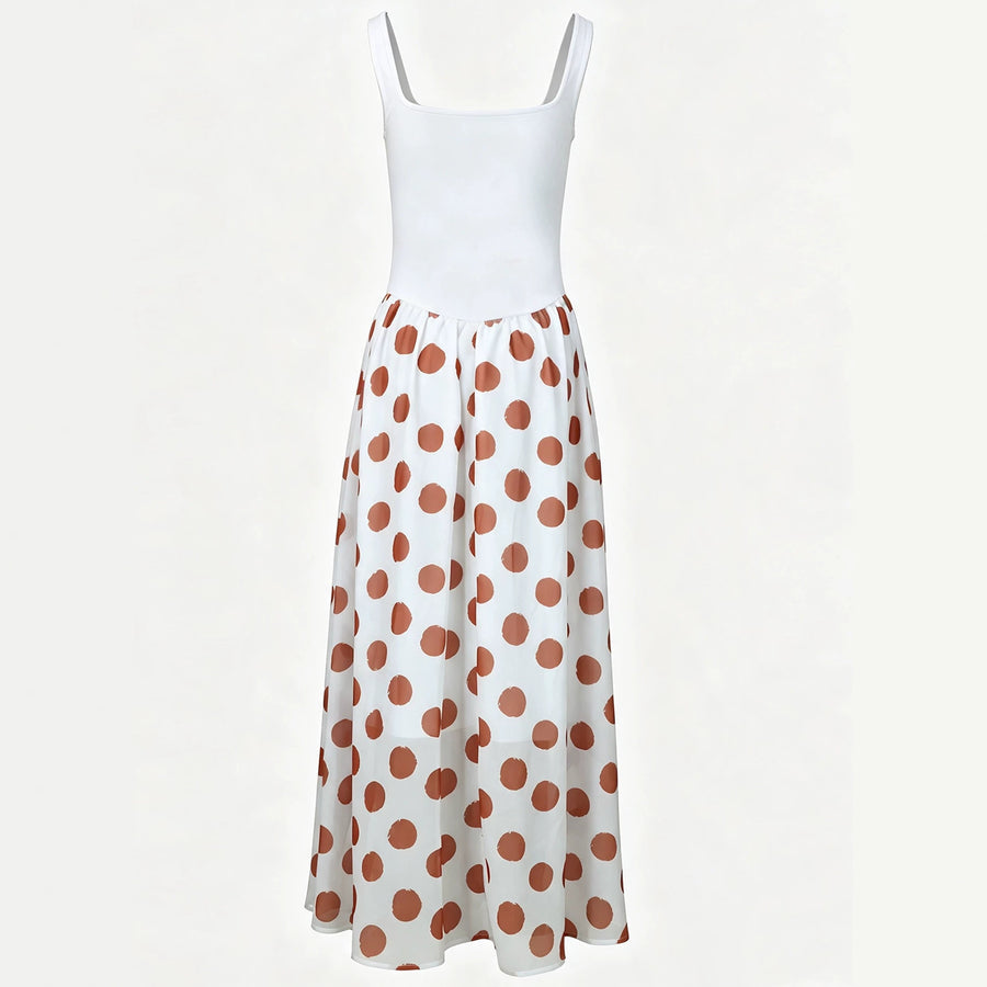 Sexy Waist-cinching Strap Maxi Dress with Polka Dots