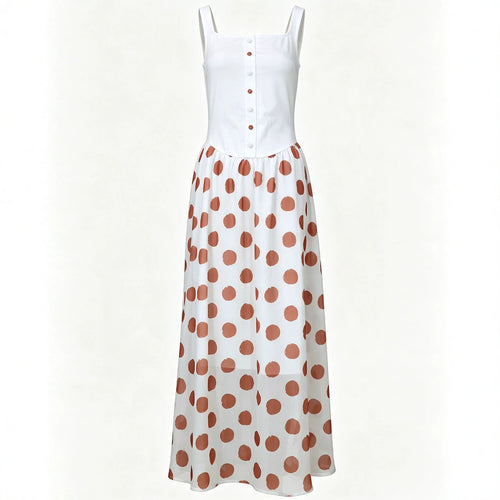Sexy Waist-cinching Strap Maxi Dress with Polka Dots