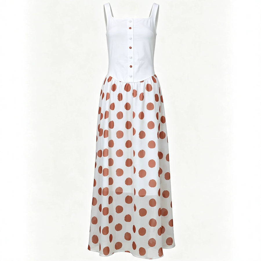 Sexy Waist-cinching Strap Maxi Dress with Polka Dots