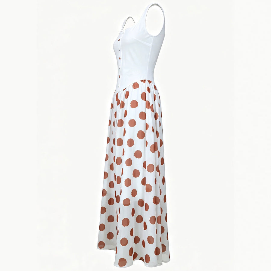 Sexy Waist-cinching Strap Maxi Dress with Polka Dots