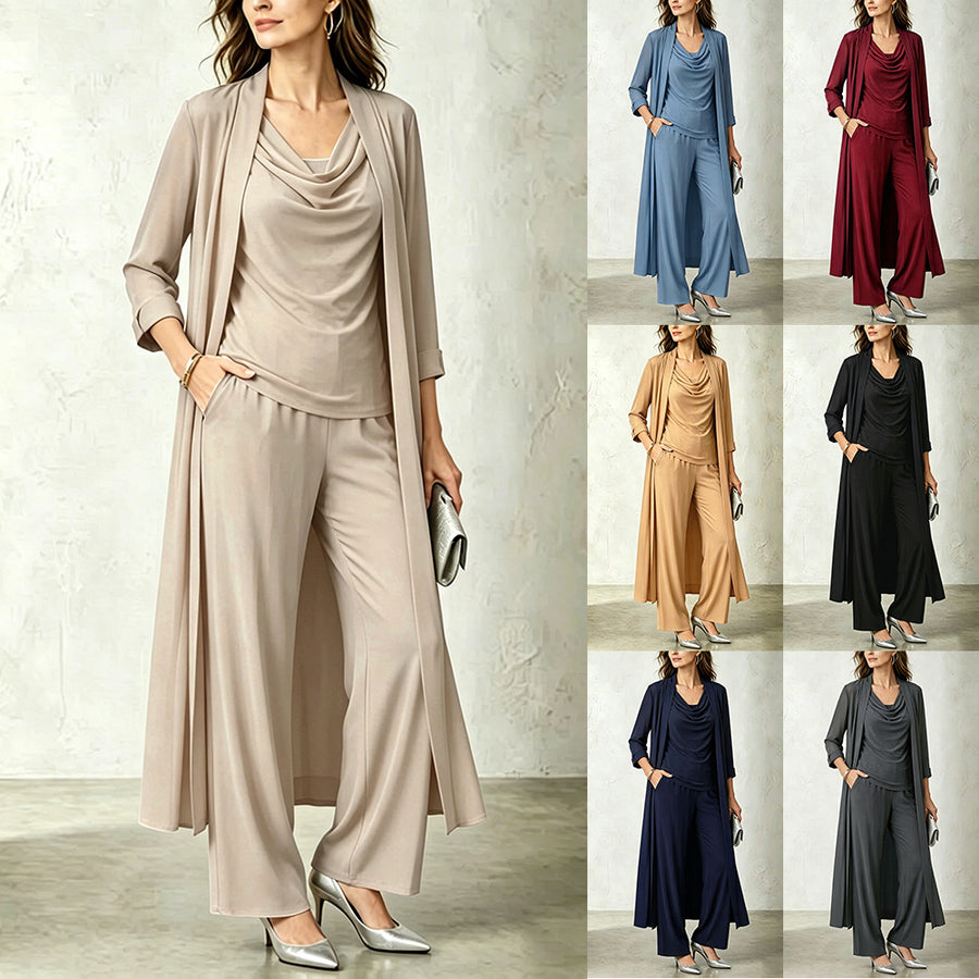 Womens Long Cardigan Jacket And Pants Three-piece Set