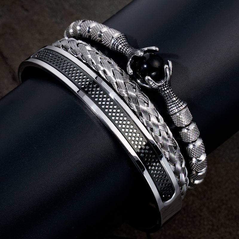 Vintage Copper Zirconium Crown Woven Bracelet Suit