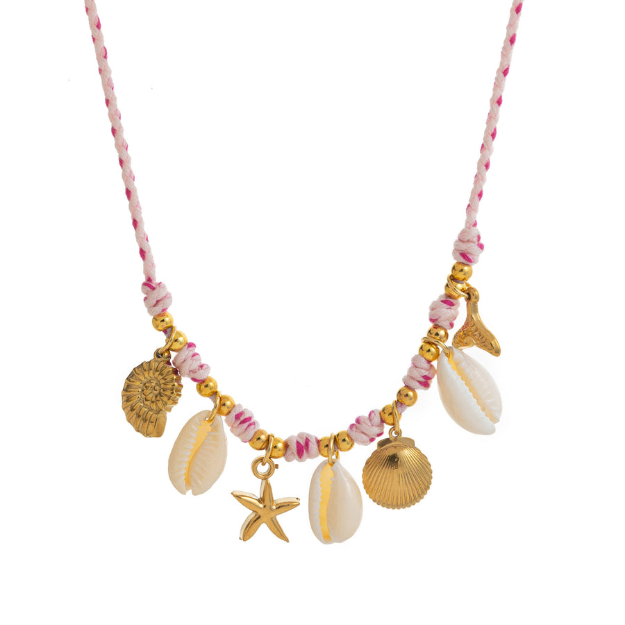Colored Fabric Fan-shaped Seashell Gold Necklace & Bracelet Set