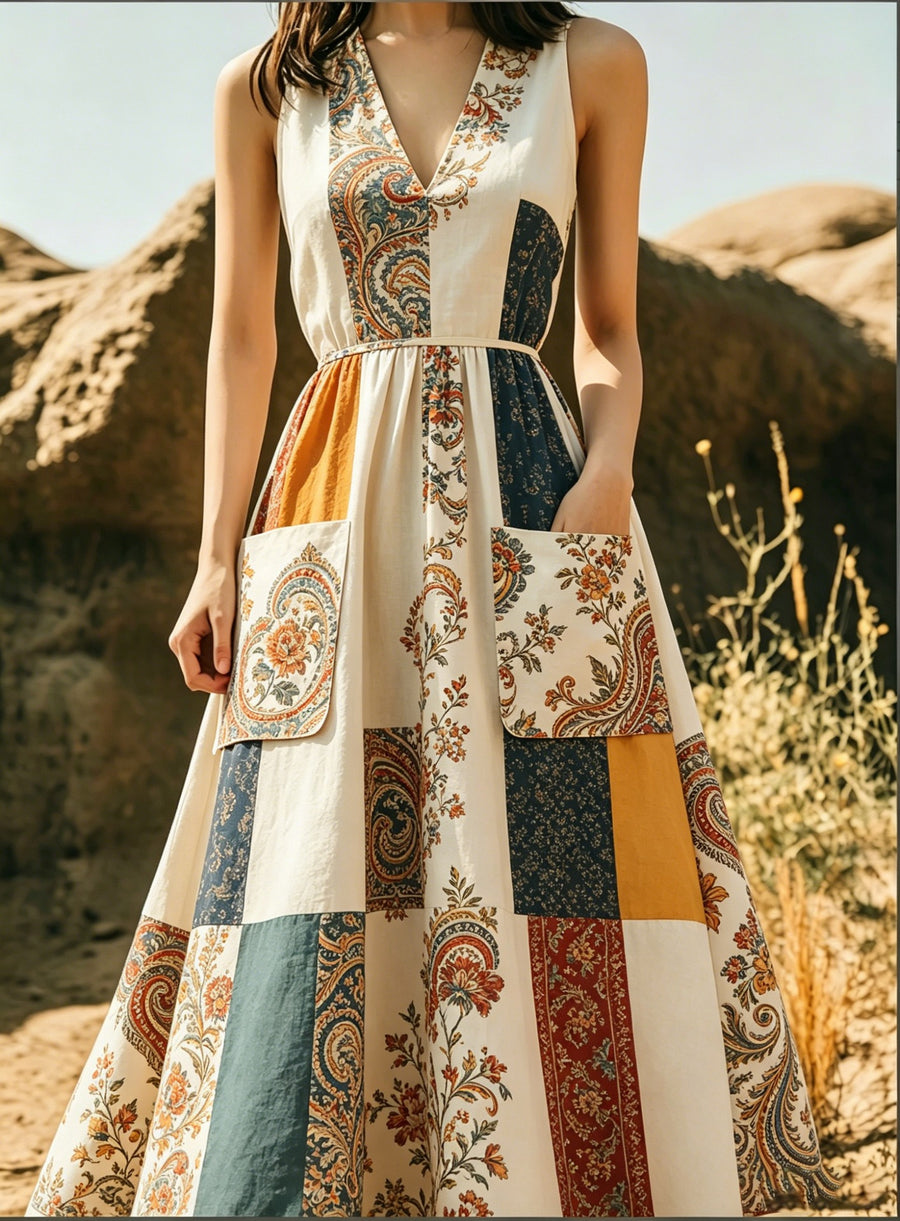 Figure-hugging Wide-skirted Dress with Pockets