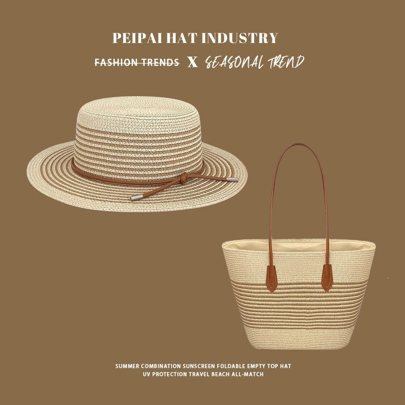 Womens Spring Summer Straw Hat and Large-capacity Bag Set