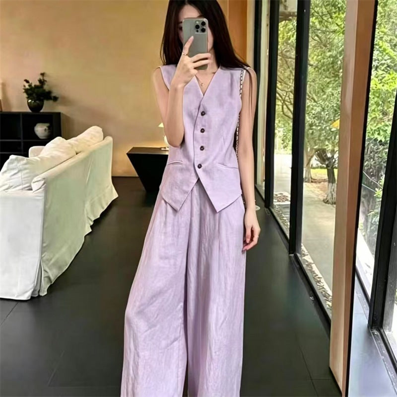 Womens Vest And Wide-leg Pants Two-piece Set for Stylish Comfort