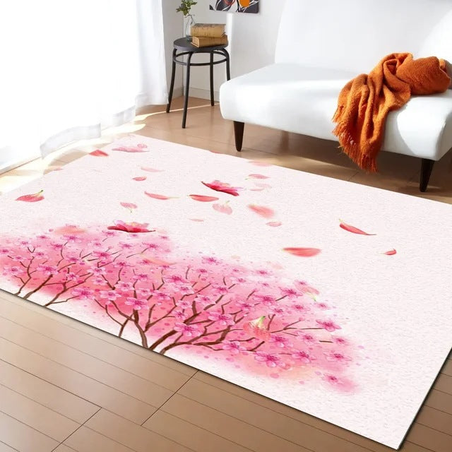 Pastel Cherry Blossom and Crescent Moon Non-Slip Floor Mat