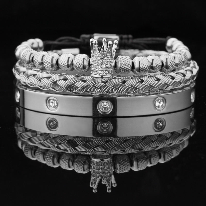 Vintage Copper Zirconium Crown Woven Bracelet Suit