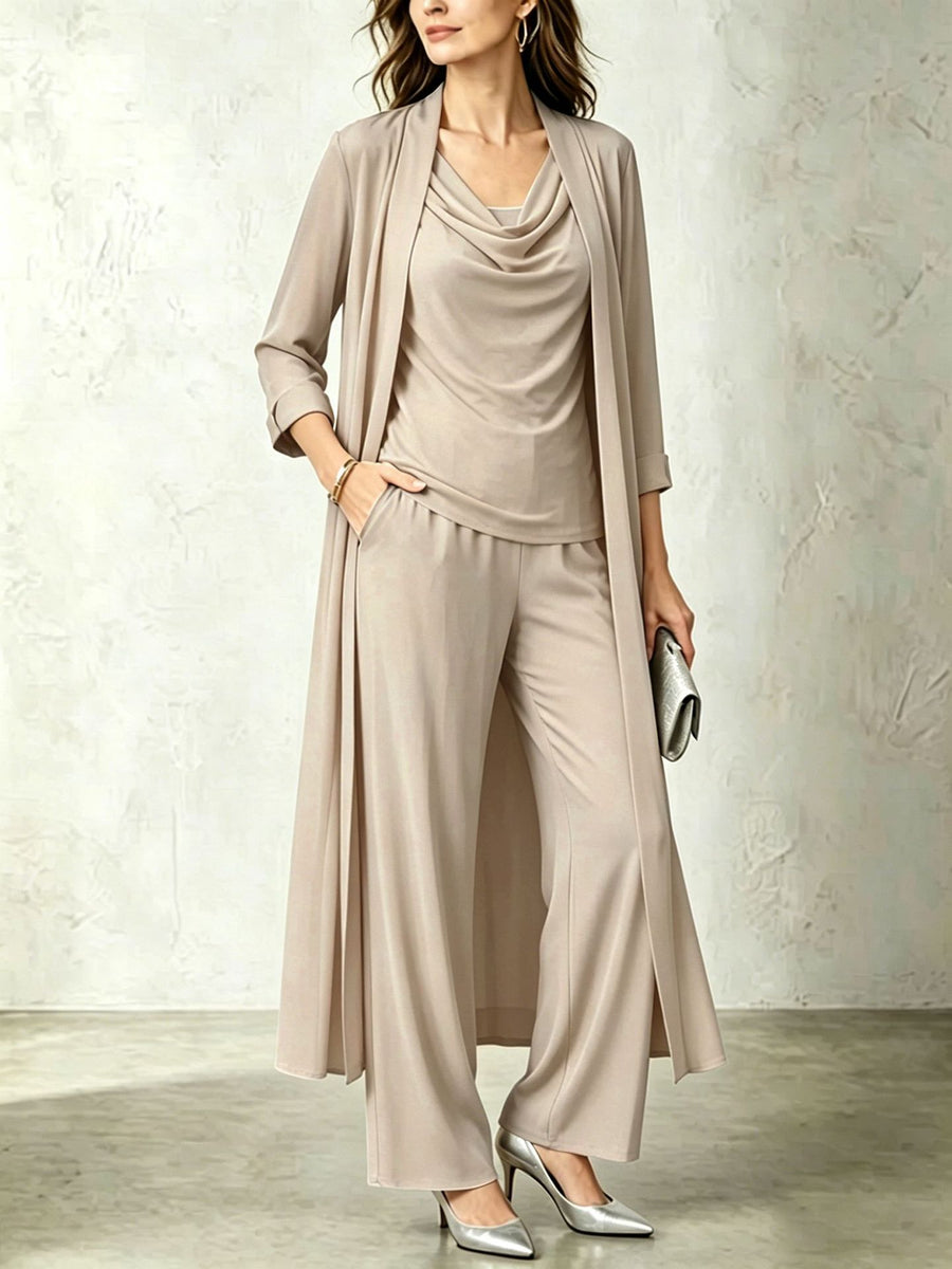 Womens Long Cardigan Jacket And Pants Three-piece Set