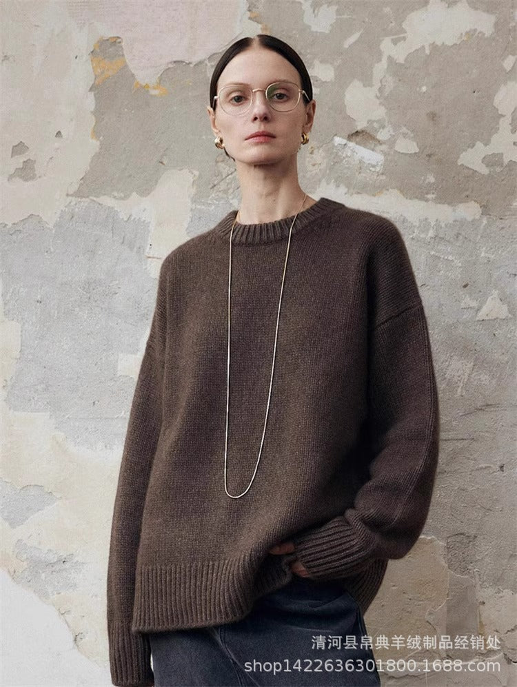 Loose Laid-back Knit Top Cashmere Sweater for Effortless Style