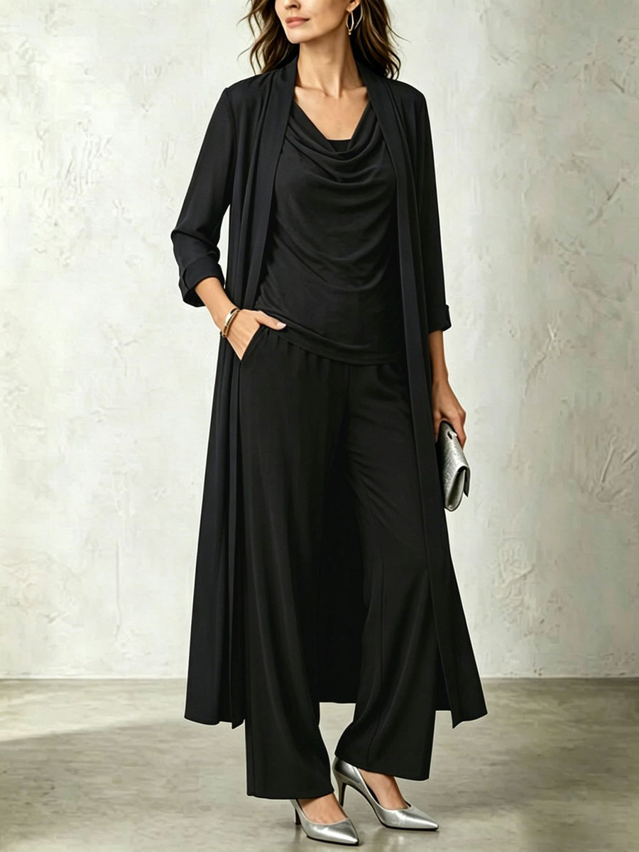 Womens Long Cardigan Jacket And Pants Three-piece Set