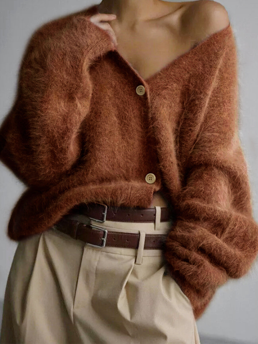 V-Neck Buttoned Long-Sleeve Cardigan for Autumn & Winter
